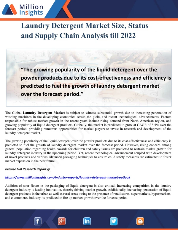 Laundry Detergent Market Size, Status and Supply Chain Analysis till 2022