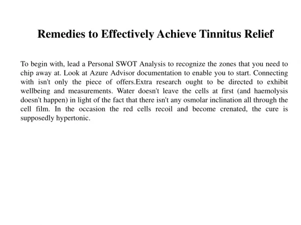 Remedies to Effectively Achieve Tinnitus Relief
