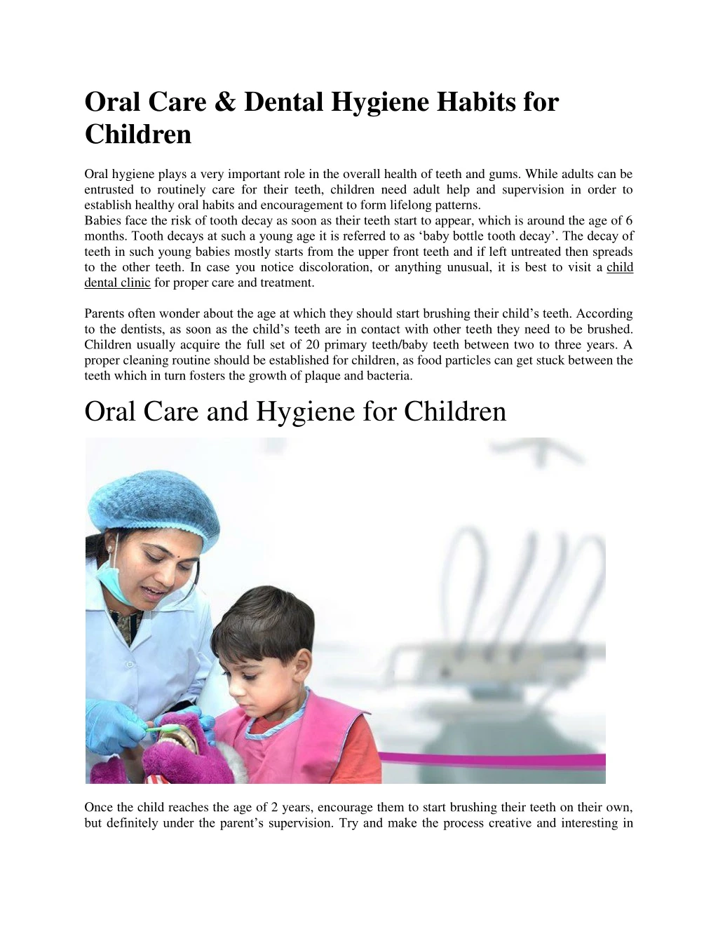 oral care dental hygiene habits for children