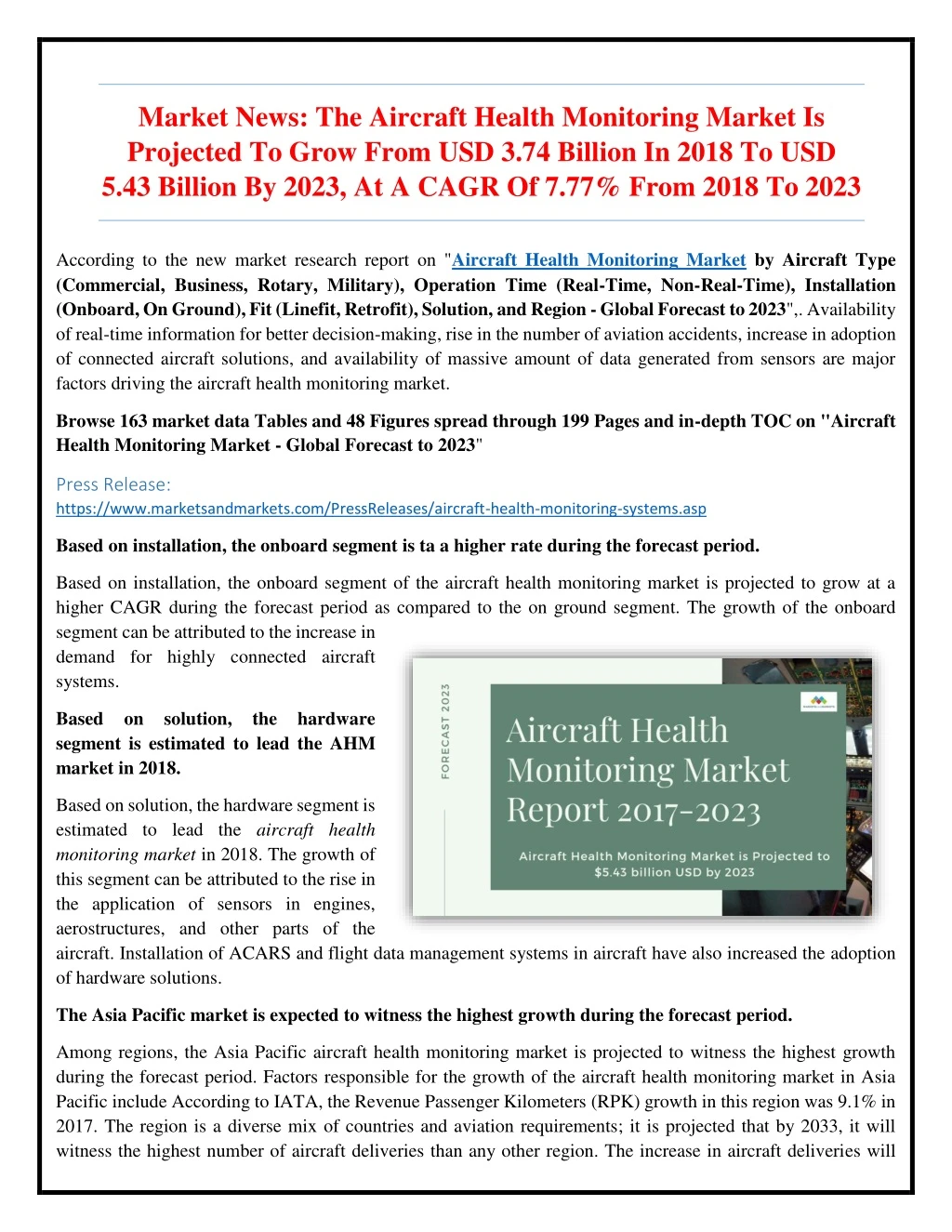 market news the aircraft health monitoring market