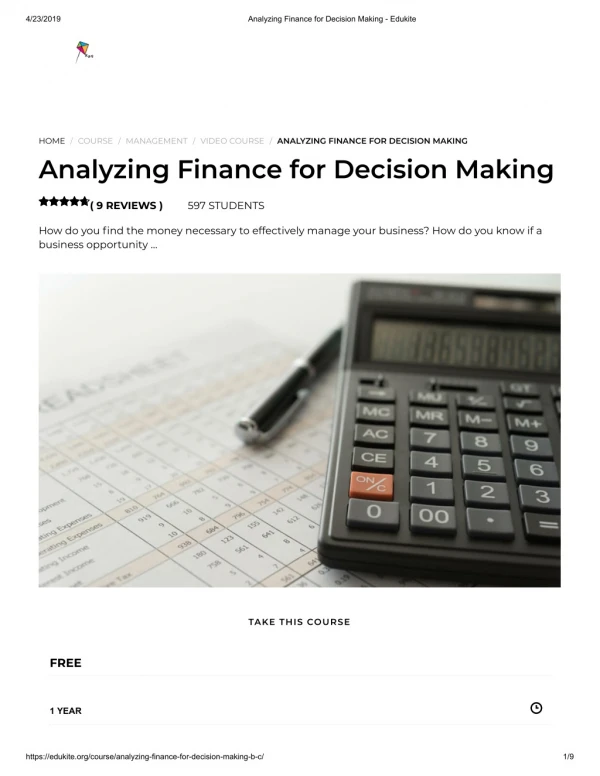 Analyzing Finance for Decision Making - Edukite