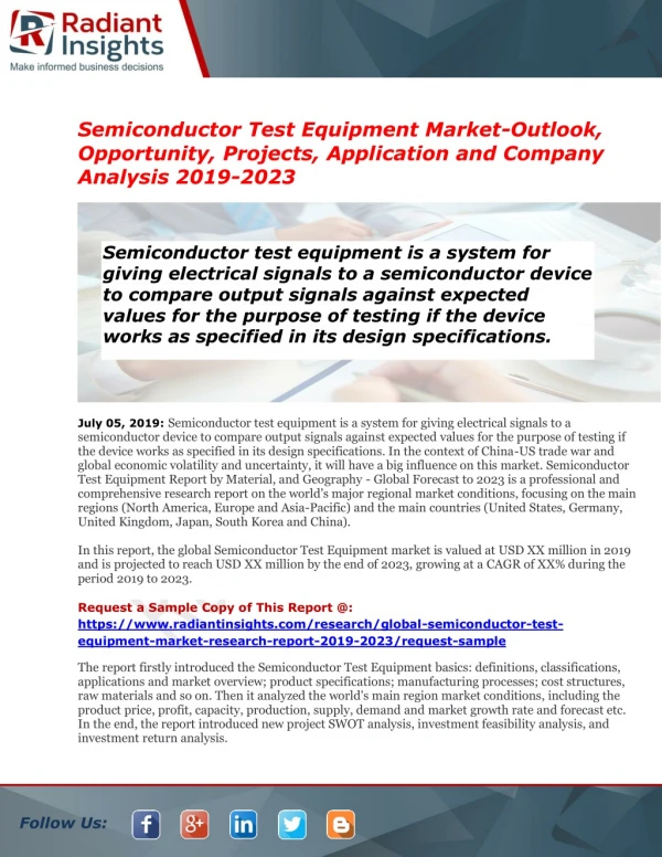 Global Semiconductor Test Equipment Market Overview, Research & Analysis To 2023