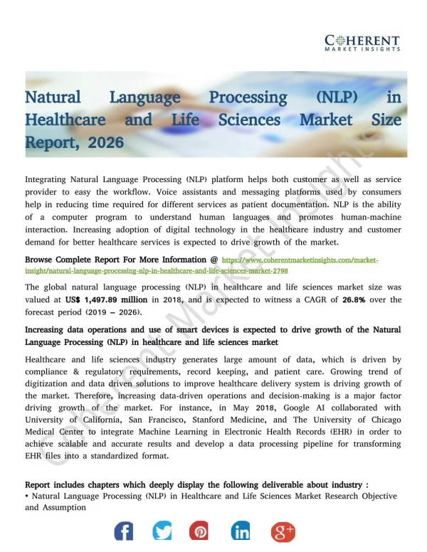 Natural Language Processing (NLP) in Healthcare and Life Sciences Market Size Report, 2026
