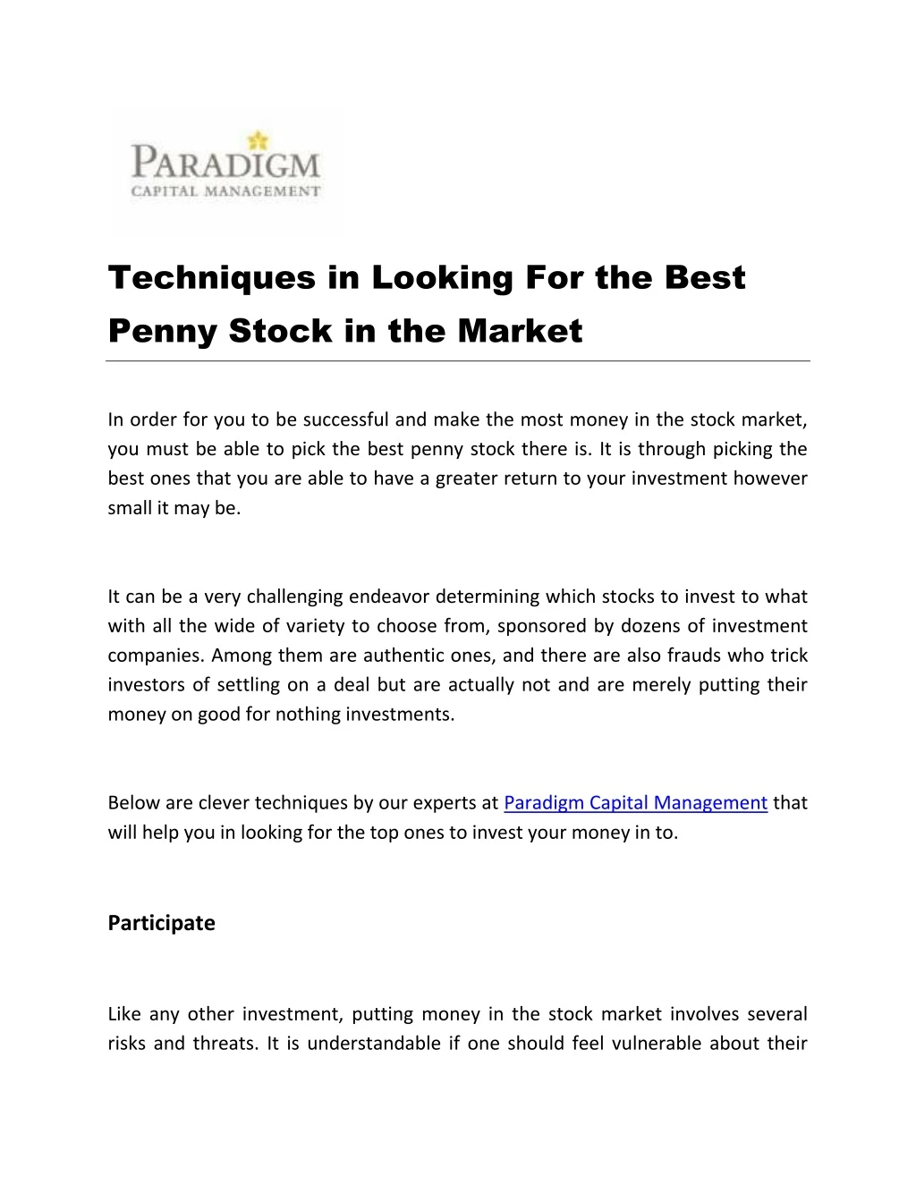 techniques in looking for the best penny stock