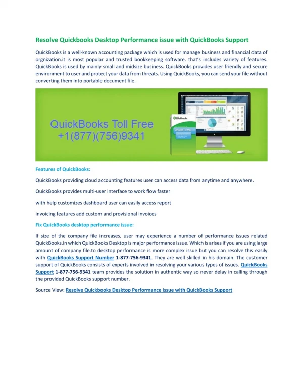 Contact to resolve QuickBooks desktop performance