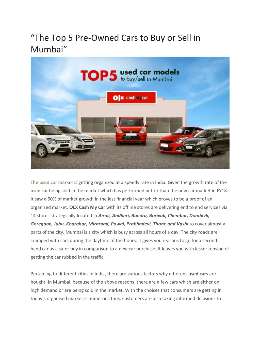 the top 5 pre owned cars to buy or sell in mumbai