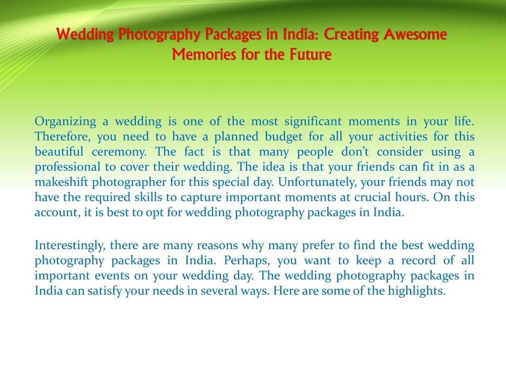 wedding photography packages in india creating
