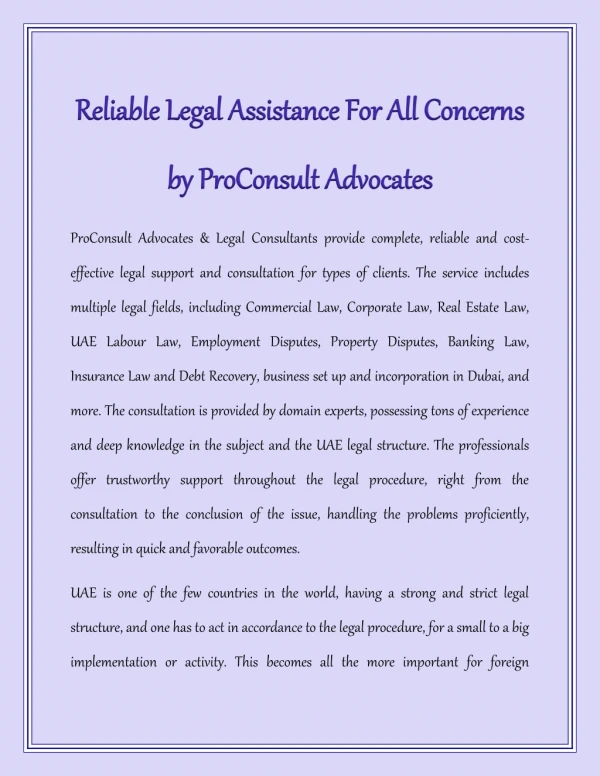 Reliable Legal Assistance for All Concerns by ProConsult Advocates