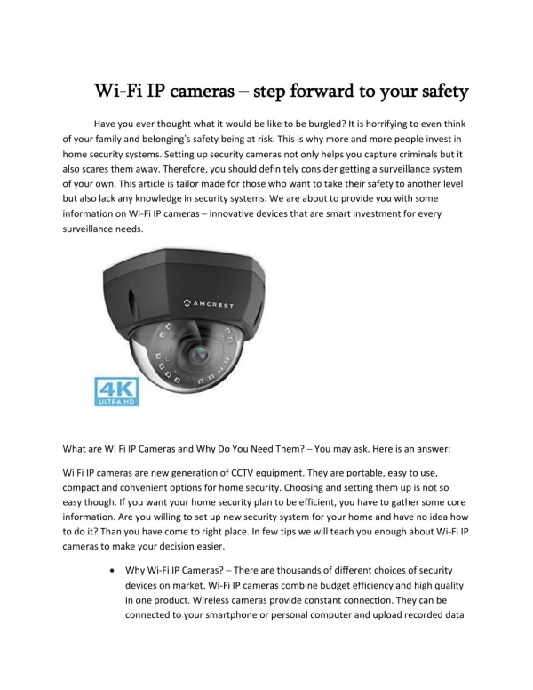 Wi-Fi IP cameras – step forward to your safety