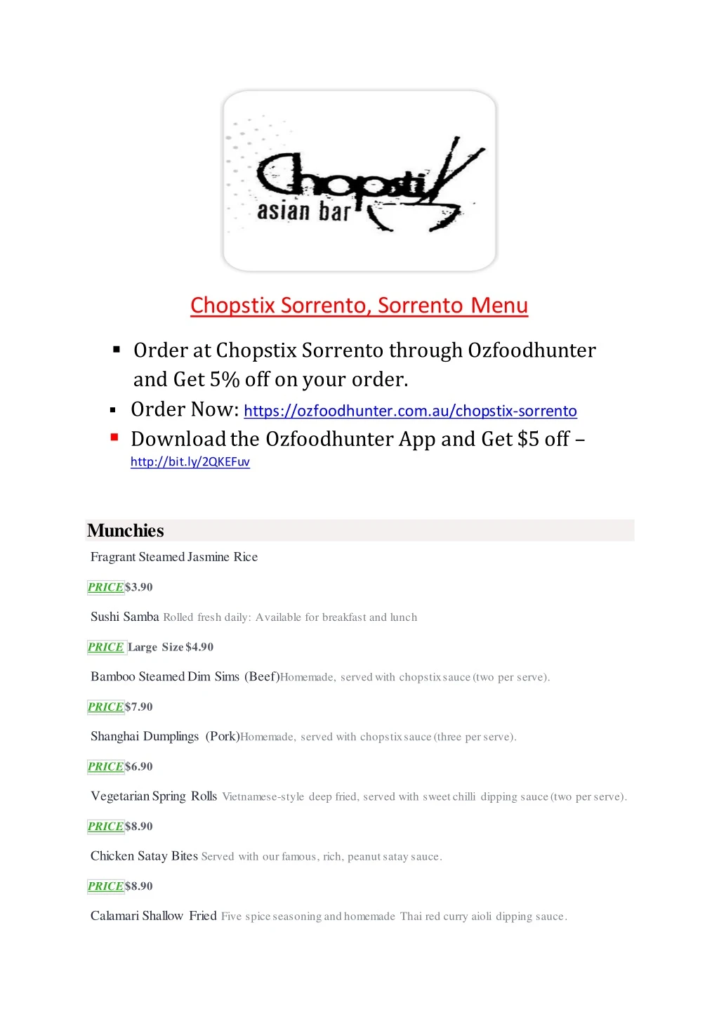 chopstix sorrento sorrento menu