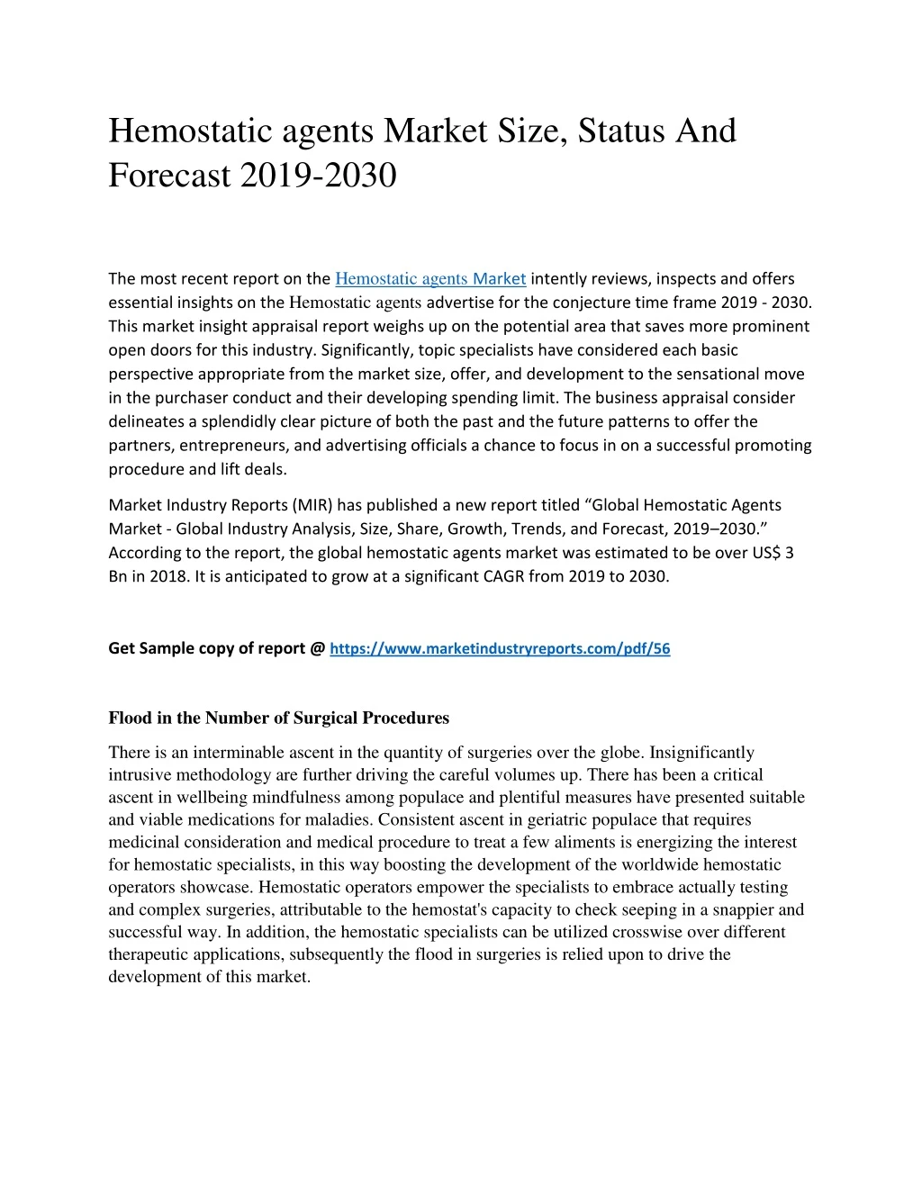 hemostatic agents market size status and forecast