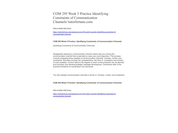 COM 295 Week 5 Practice Identifying Constraints of Communication Channels//tutorfortune.com