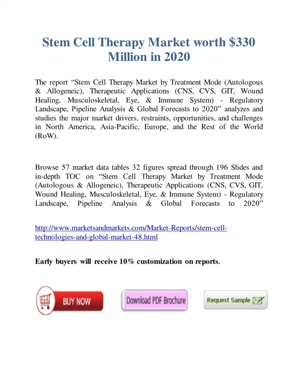 Stem Cell Therapy Market worth $ 145.8 Million by 2021