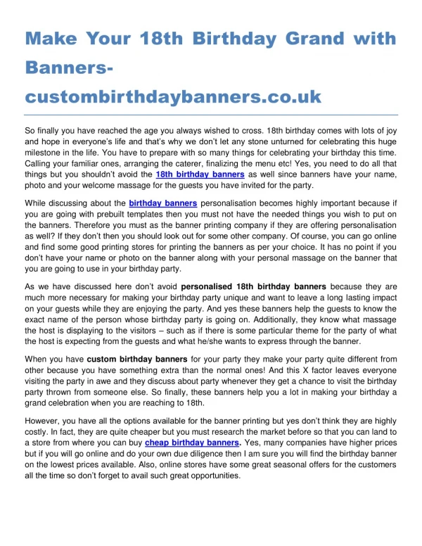 Make Your 18th Birthday Grand with Banners custombirthdaybanners.co.uk