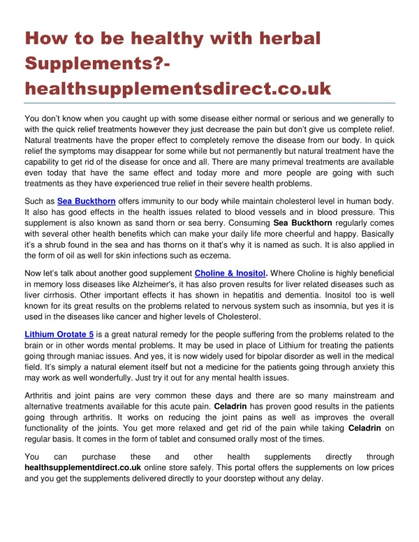 How to be healthy with herbal Supplements?- healthsupplementsdirect.co.uk