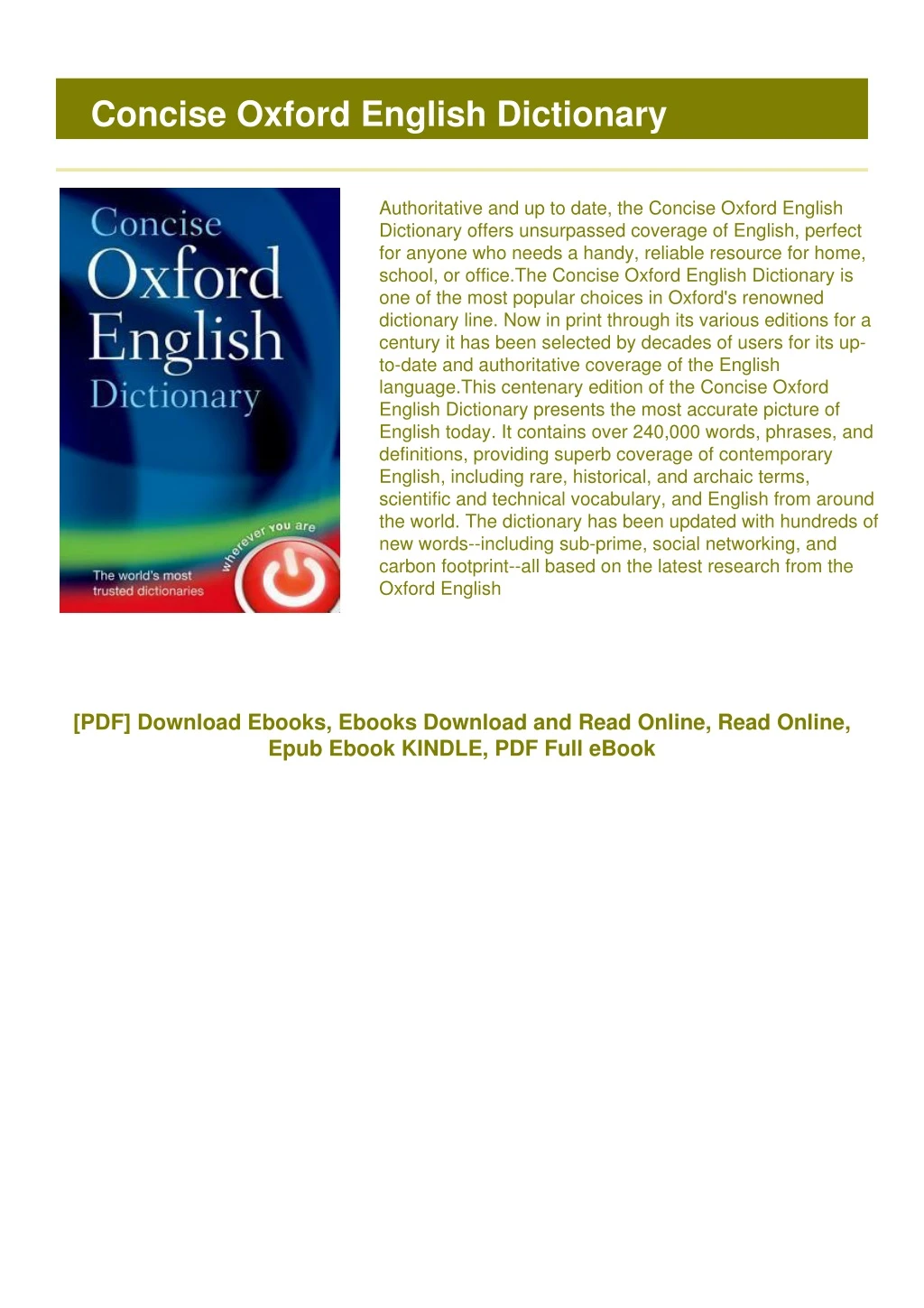 concise oxford english dictionary