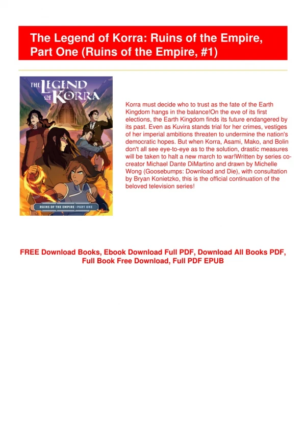 The Legend of Korra: Ruins of the Empire, Part One (Ruins of the Empire, #1) [PDF] #FULL ONLINE