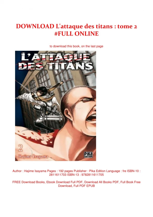 DOWNLOAD L'attaque des titans : tome 2 #FULL ONLINE