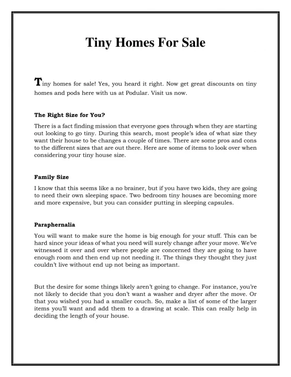 Tiny homes for sale