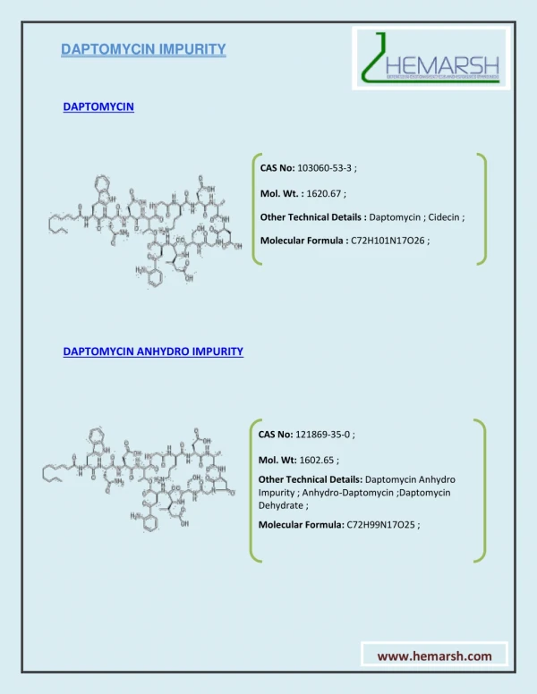 Daptomycin Impurities Manufacturer | Suppliers | Hemarsh Technologies
