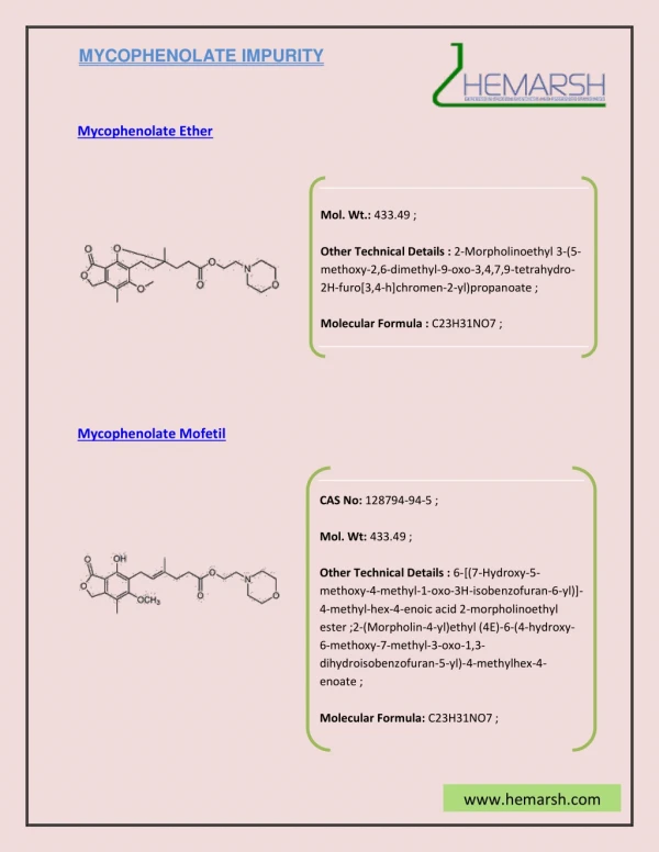 Mycophenolate Impurities Manufacturer | Suppliers | Hemarsh Technologies
