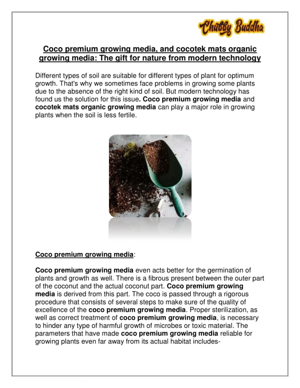 Coco premium growing media, and cocotek mats organic growing media: The gift for nature from modern technology