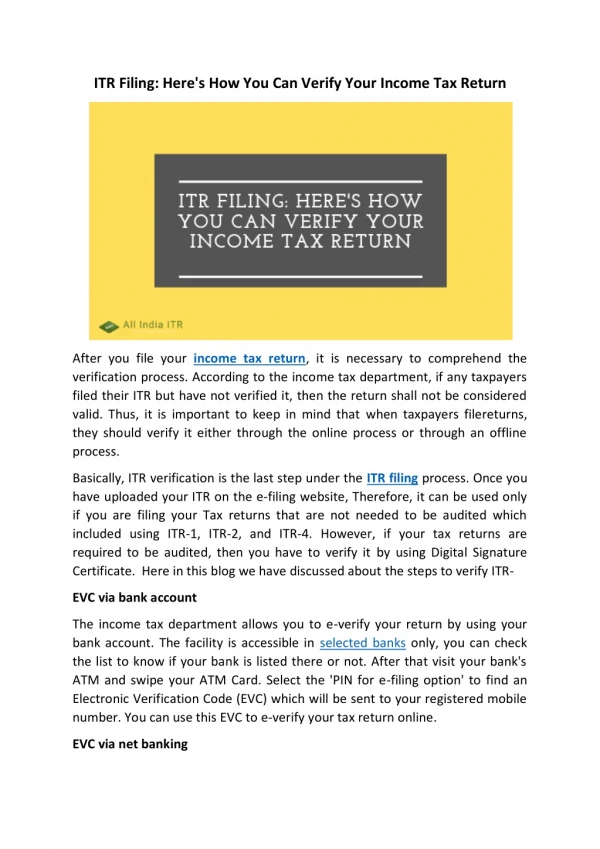 ITR Filing: Here's How You Can Verify Your Income Tax Return