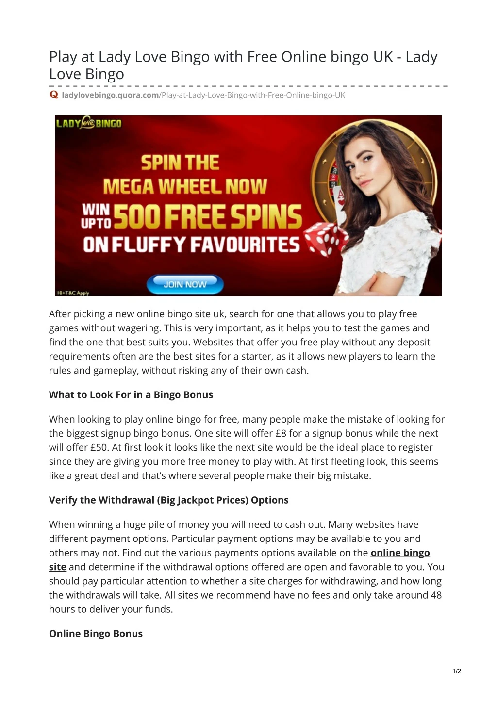 play at lady love bingo with free online bingo