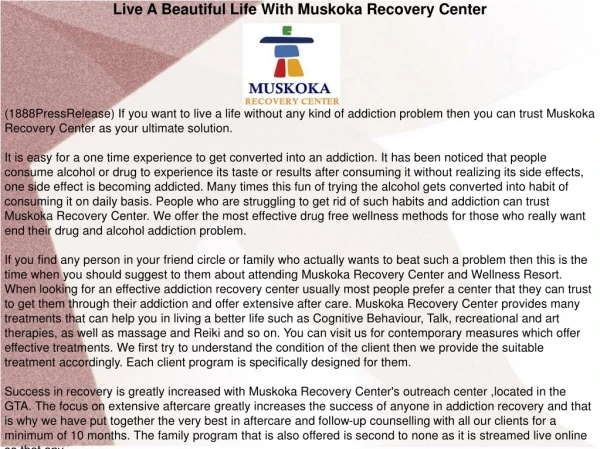 Live A Beautiful Life With Muskoka Recovery Center