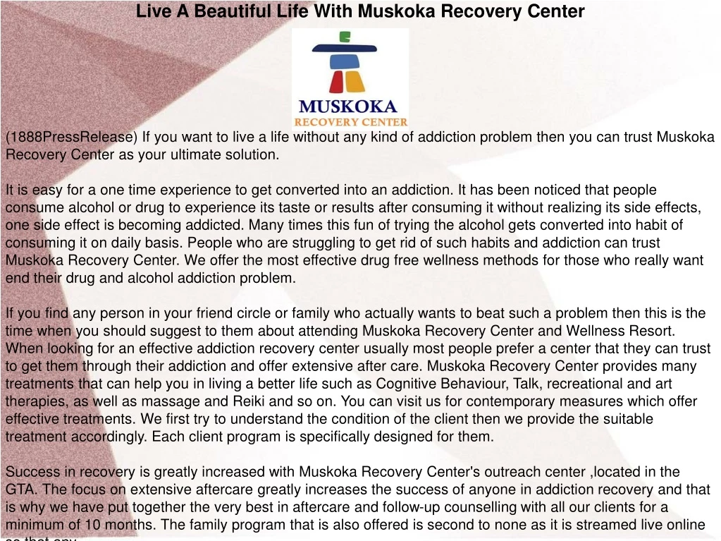 live a beautiful life with muskoka recovery center