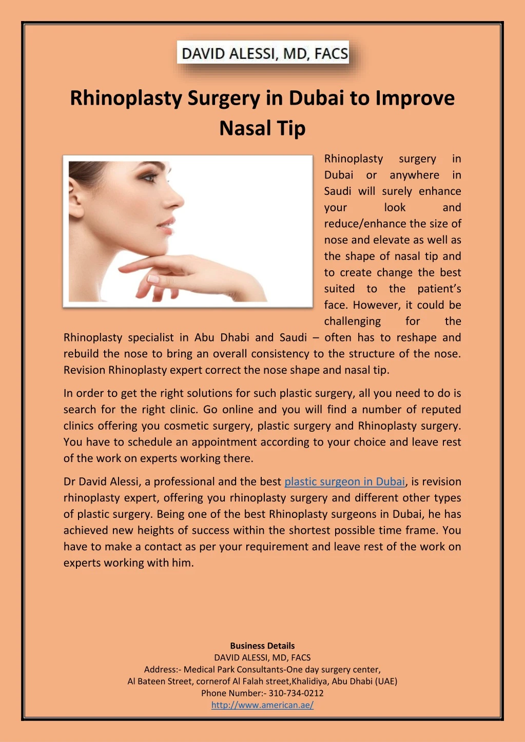 rhinoplasty surgery in dubai to improve nasal tip