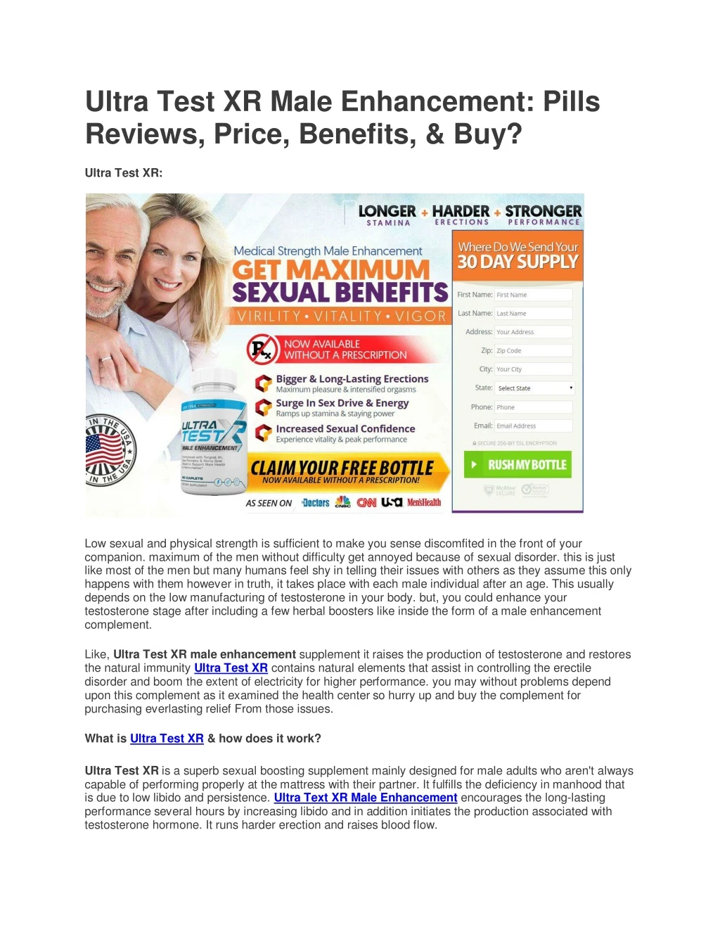 ultra test xr male enhancement pills reviews