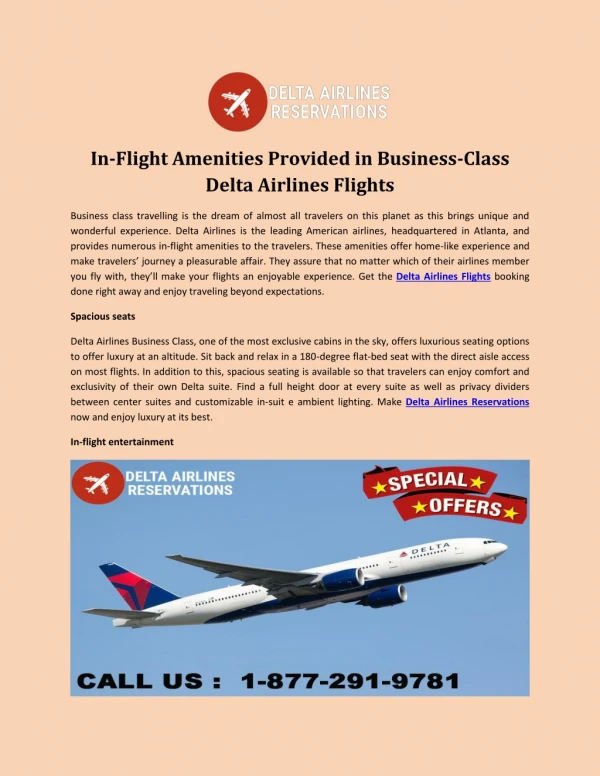 In-Flight Amenities Provided in Business-Class Delta Airlines Flights