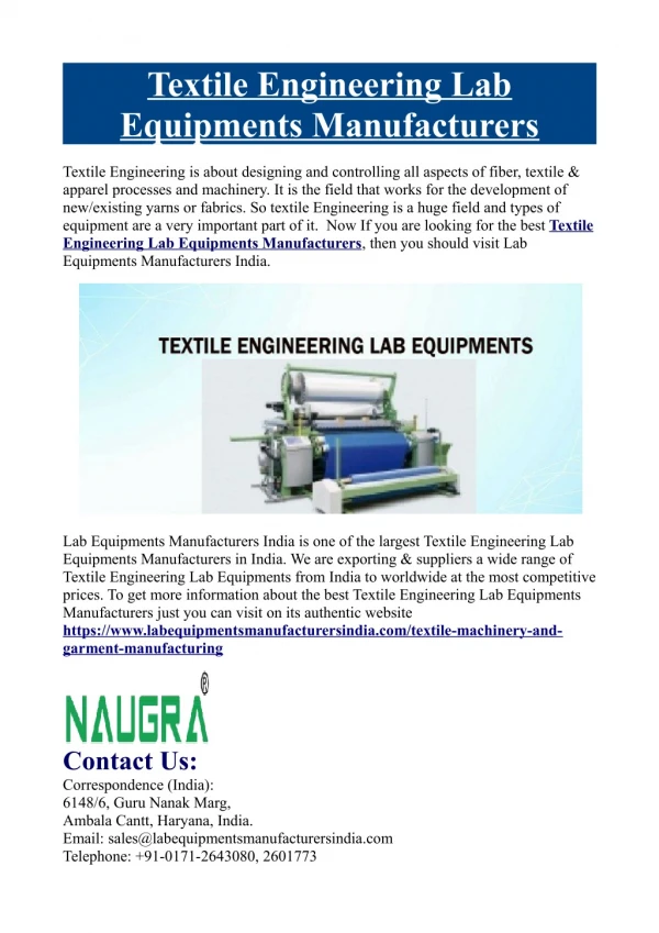 Textile Engineering Lab Equipments Manufacturers