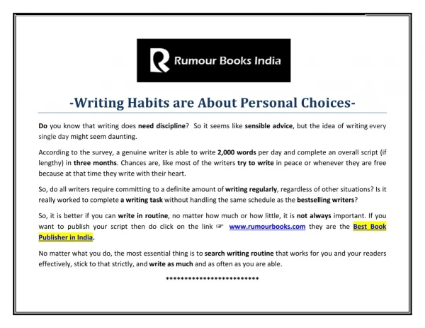 -Writing Habits are About Personal Choices-