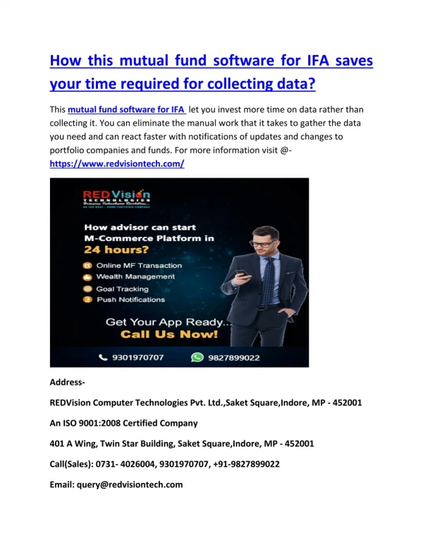 How this mutual fund software for IFA saves your time required for collecting data?