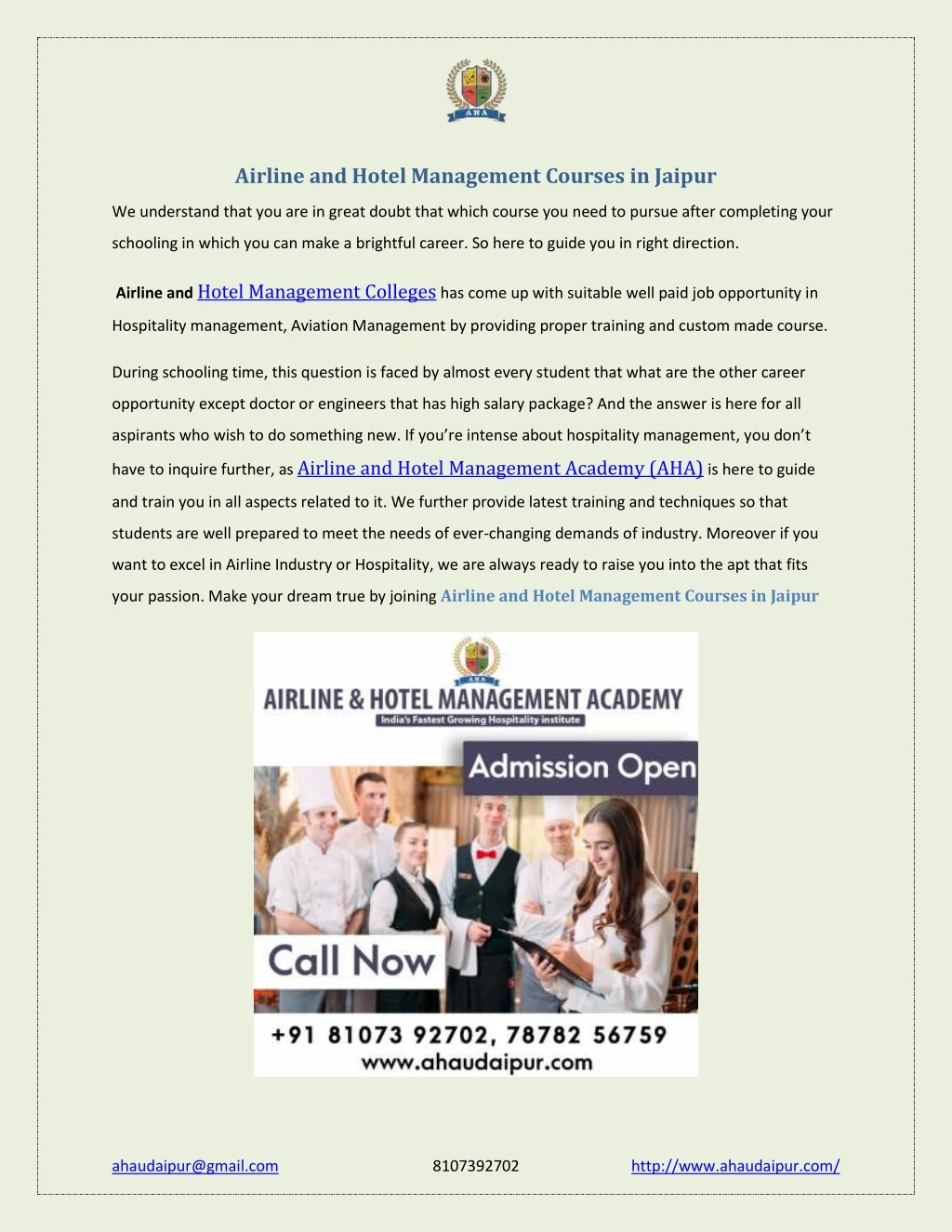 airline and hotel management courses in jaipur