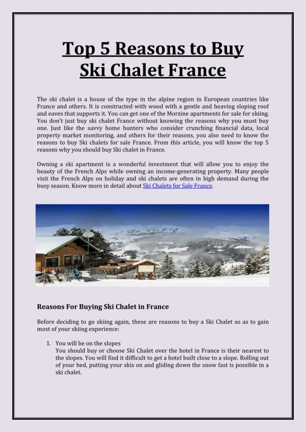 Top 5 Reasons to Buy Ski Chalet France