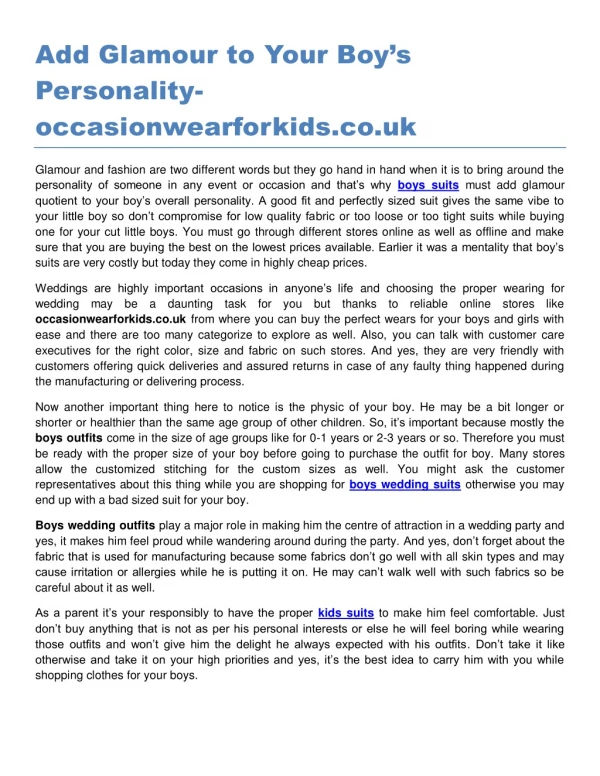 Add Glamour to Your Boy’s Personality occasionwearforkids.co.uk