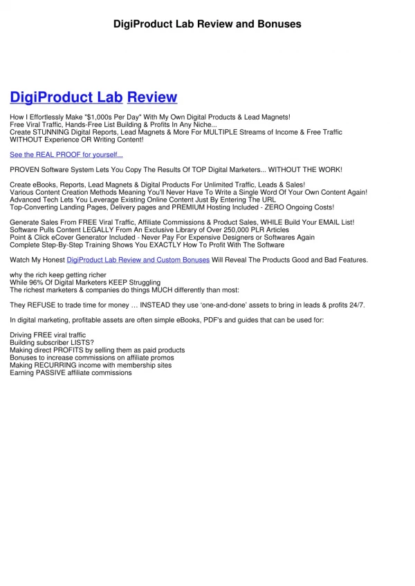 DigiProduct Lab Review and Bonuses