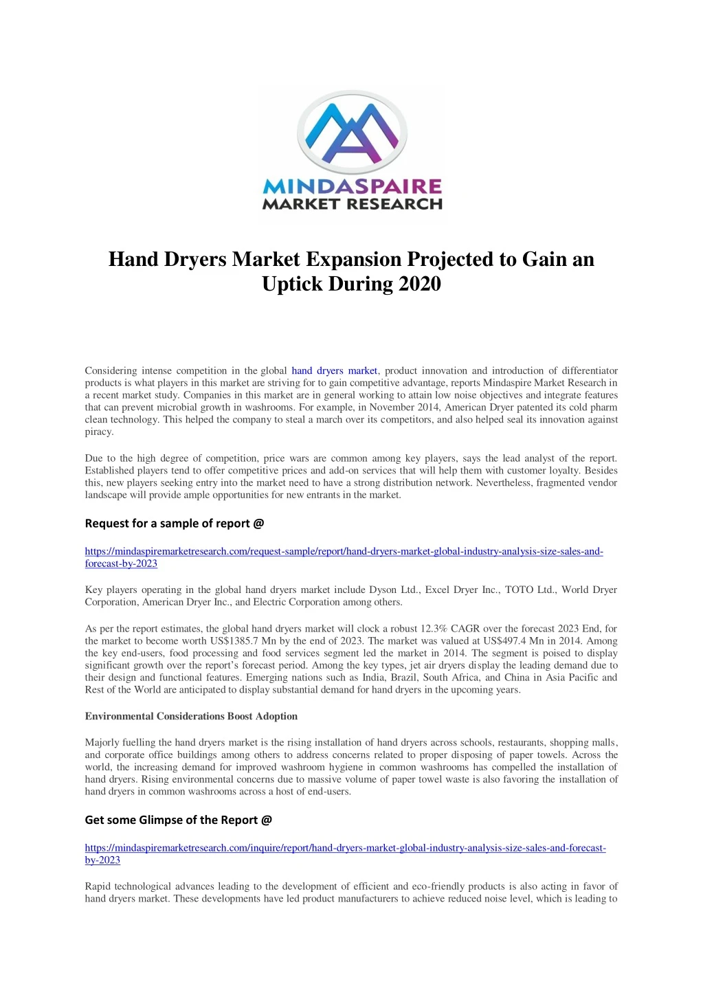 hand dryers market expansion projected to gain