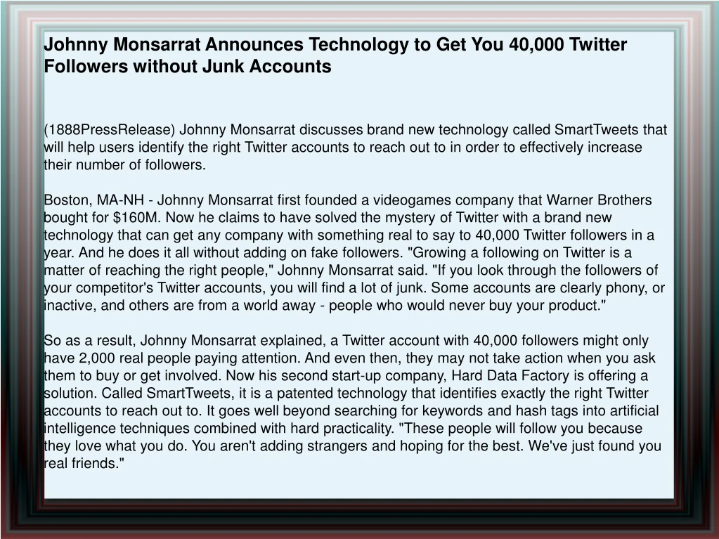 johnny monsarrat announces technology