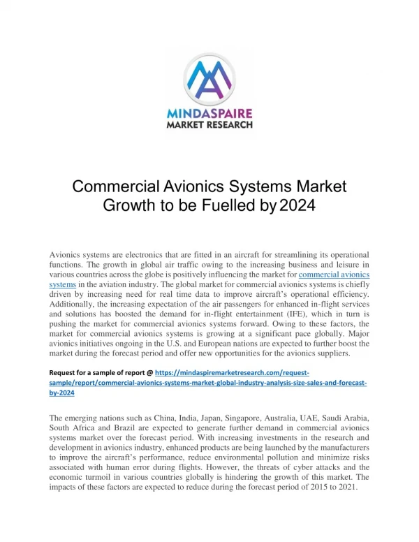 Commercial Avionics Systems Market Growth to be Fuelled by 2024