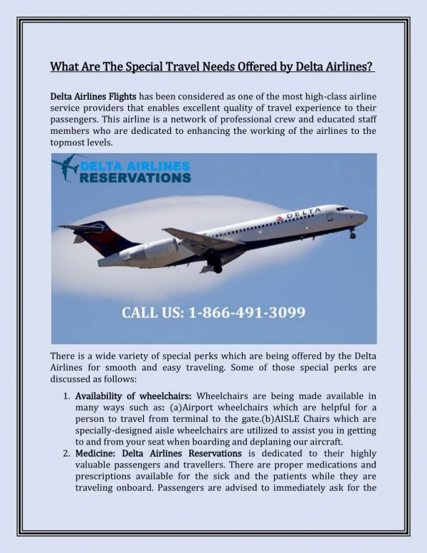 What Are The Special Travel Needs Offered by Delta Airlines?