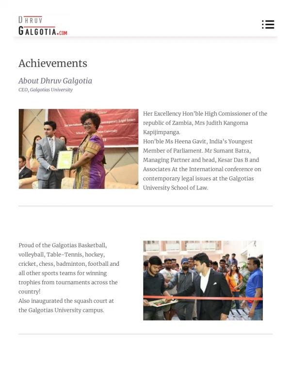 Achievements | Dhruv Galgotia CEO of Galgotia College