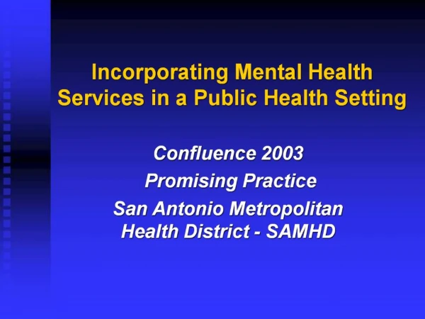 Incorporating Mental Health Services in a Public Health Setting