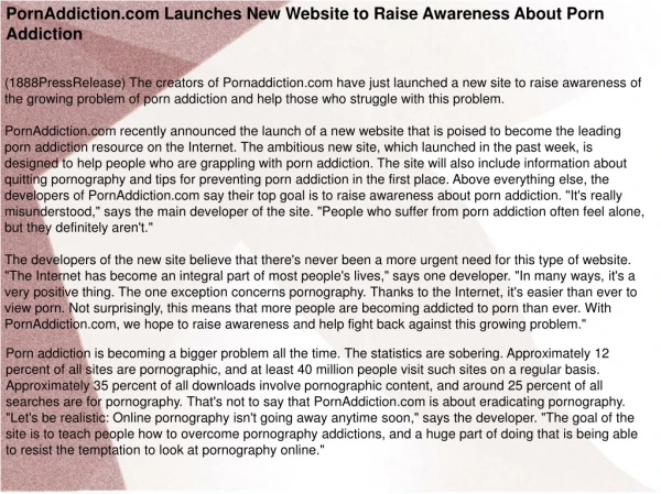 PornAddiction.com Launches New Website to Raise Awareness Ab