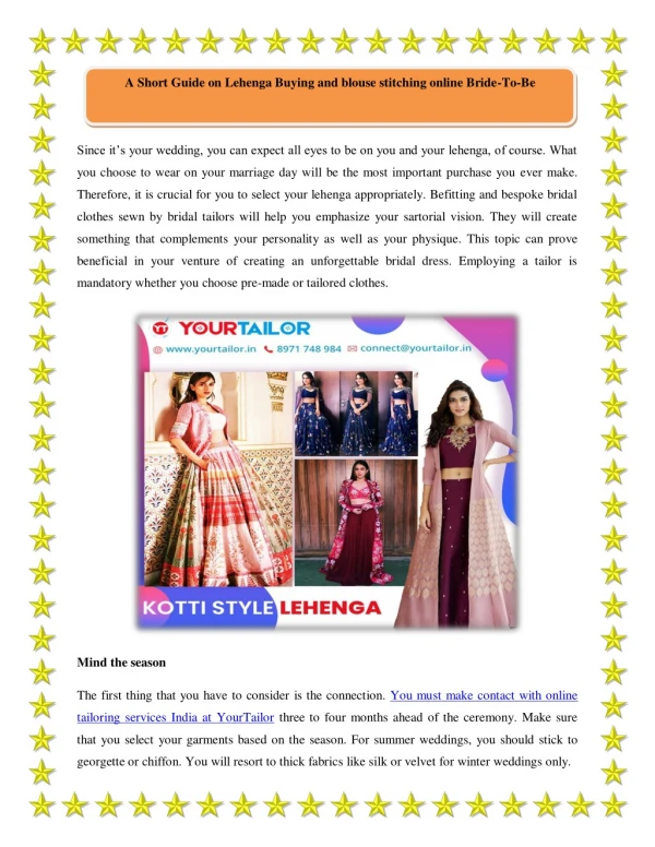 A Short Guide on Lehenga Buying and blouse stitching online Bride-To-Be