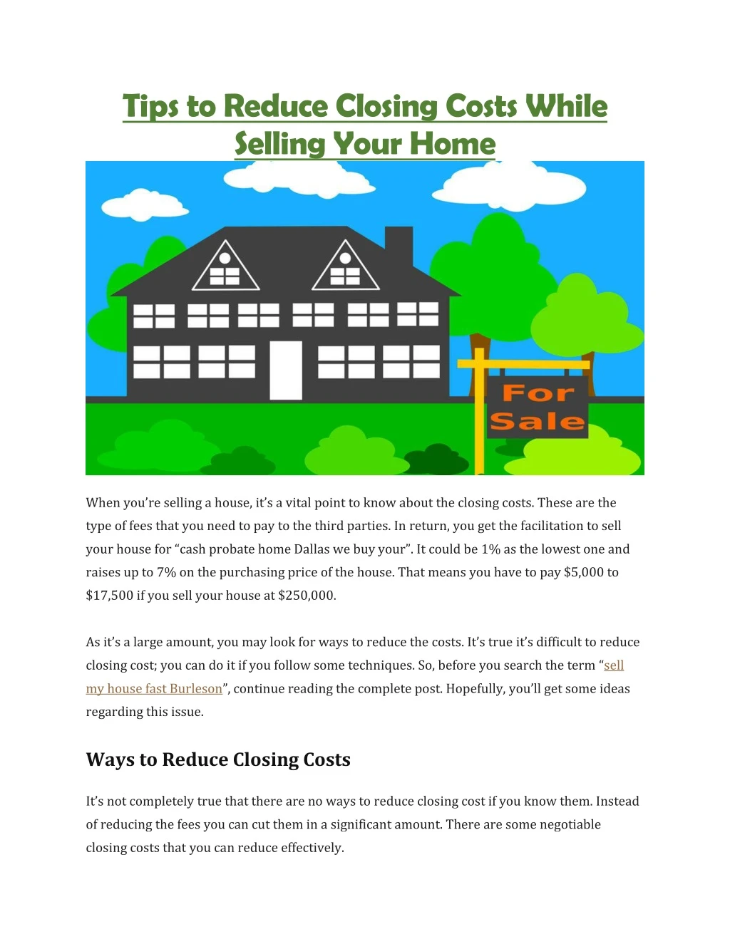 tips to reduce closing costs while selling your