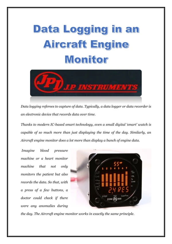Data Logging in an Aircraft Engine Monitor